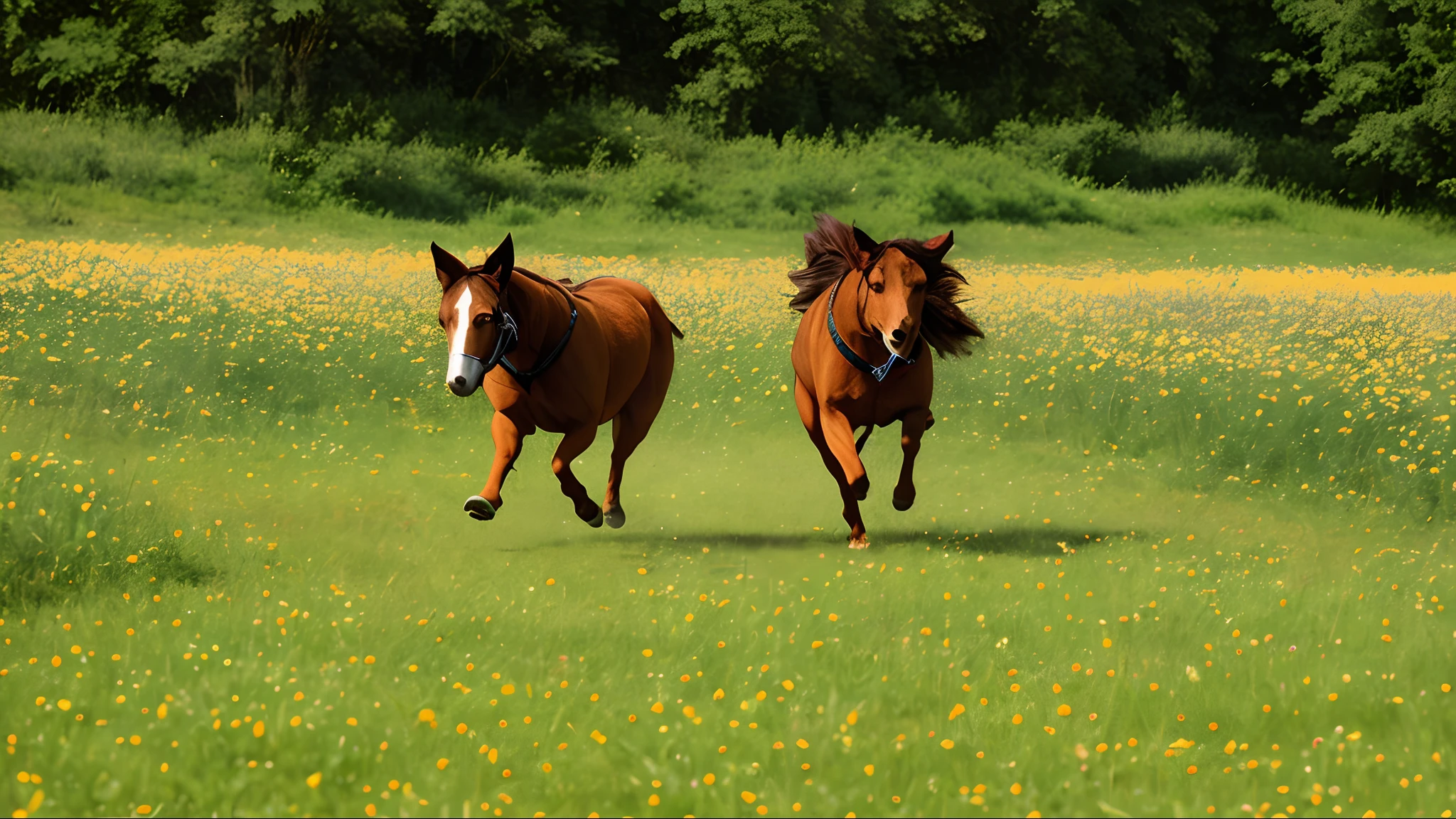 Jizmak da Gusha running freely through a field of flowers