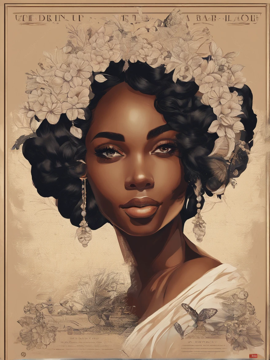 Advertising poster of a beautiful black girl: : trending on artstationh:: The simple composition creates a sense of order and harmony. This poster reflects the spiritual qualities of the natural world. --Up light --AR 9:16