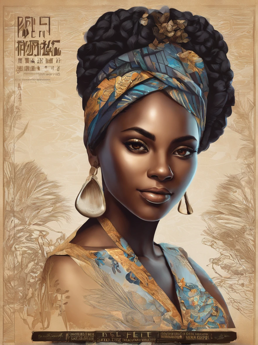 Advertising poster of a beautiful black girl: : trending on artstationh:: The simple composition creates a sense of order and harmony. This poster reflects the spiritual qualities of the natural world. --Up light --AR 9:16