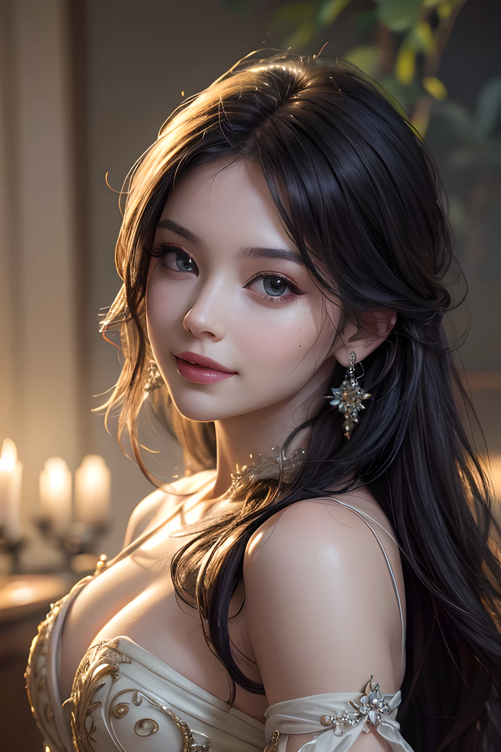 (best quality,4k,8k,highres,masterpiece:1.2),ultra-detailed,(realistic,photorealistic,photo-realistic:1.37),HDR,UHD,studio lighting,ultra-fine painting,sharp focus,physically-based rendering,extreme detail description,professional,vivid colors,bokeh,beautiful detailed eyes, beautiful detailed lips, extremely detailed eyes and face,longeyelashes,portrait,flowers,flowing hair,light smile,sexy,attractive,mature,hot