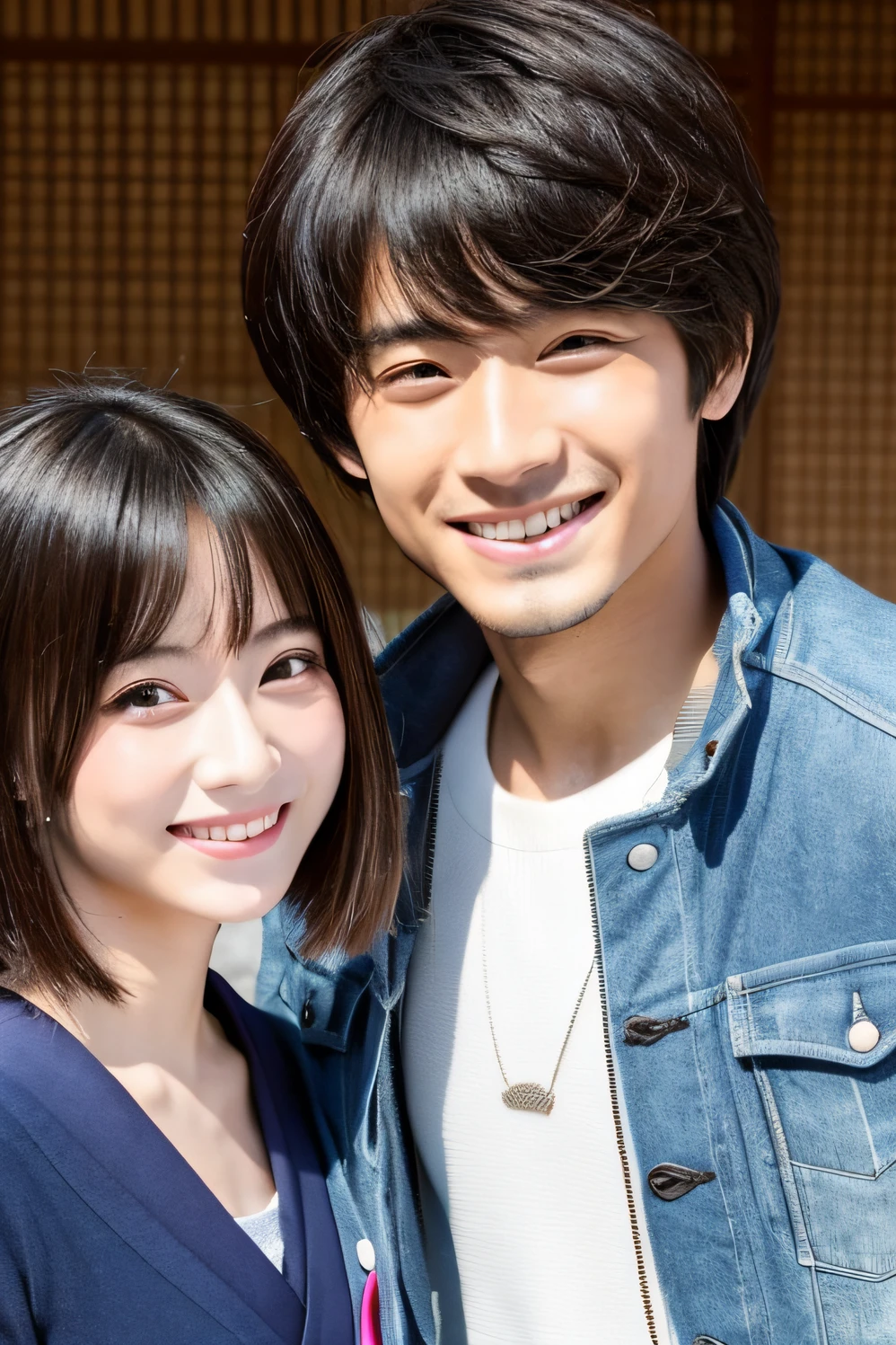 Des amis korean pose pour une photo, un air agréable, il on l'air responsable les uns des autres. Ils sont charismatiques, très bien détaillés, beaux visages, beaux yeux. À côté d'un lycée coréen. Style kdrama. Suspens. Ils ont tous 18 years. Lumières sombres.