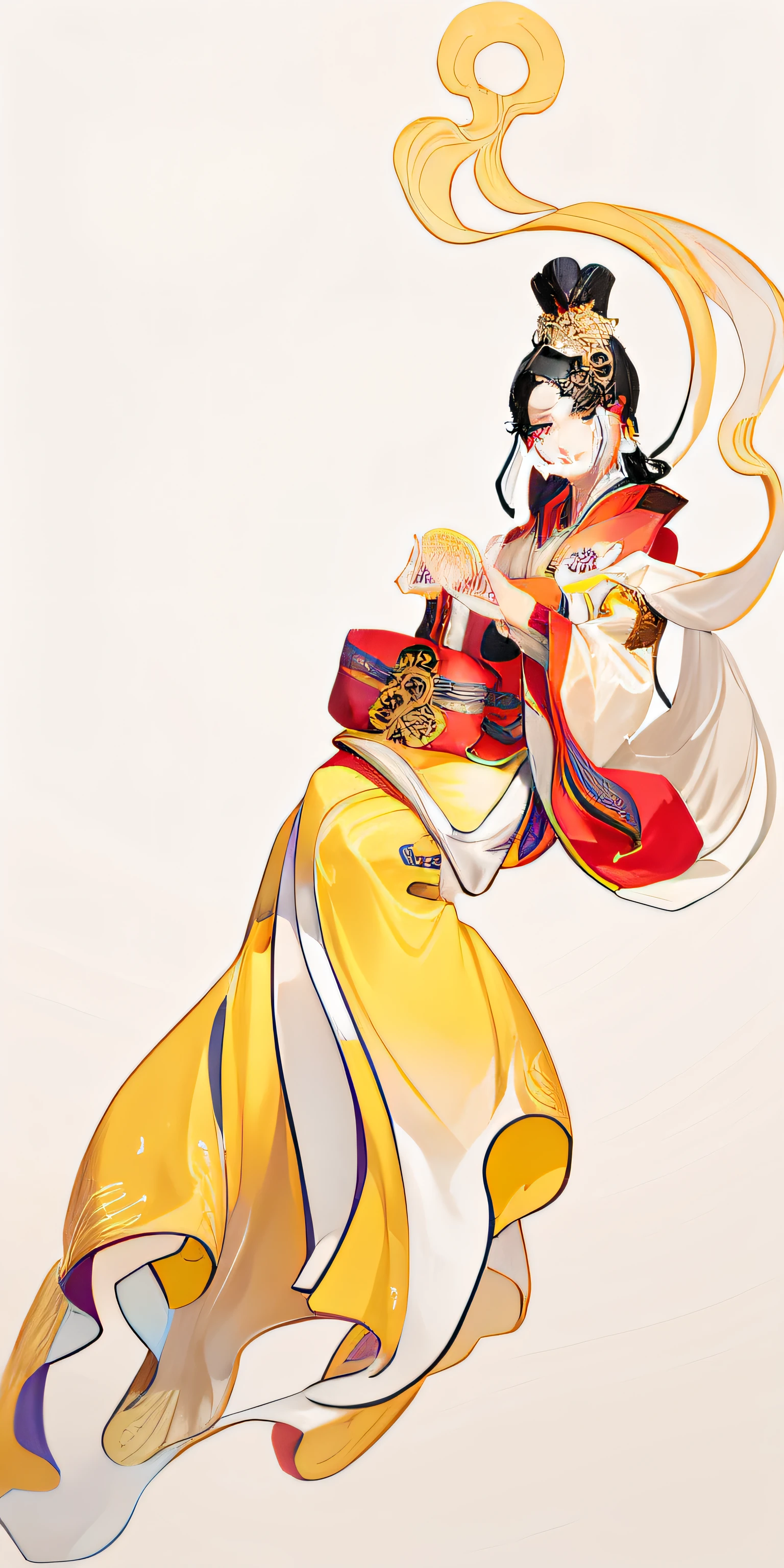 There is a woman in a yellow dress holding a brown bag, Palace , A girl in Hanfu, inspired by Nishikawa Sukenobu, Princesa chinesa antiga, elegant japanese woman, wearing royal kimono, A beautiful artwork illustration, inspired by Uemura Shōen, Inspired by Lan Ying, with acient chinese clothes, ancient asian dynasty princess, China Princess