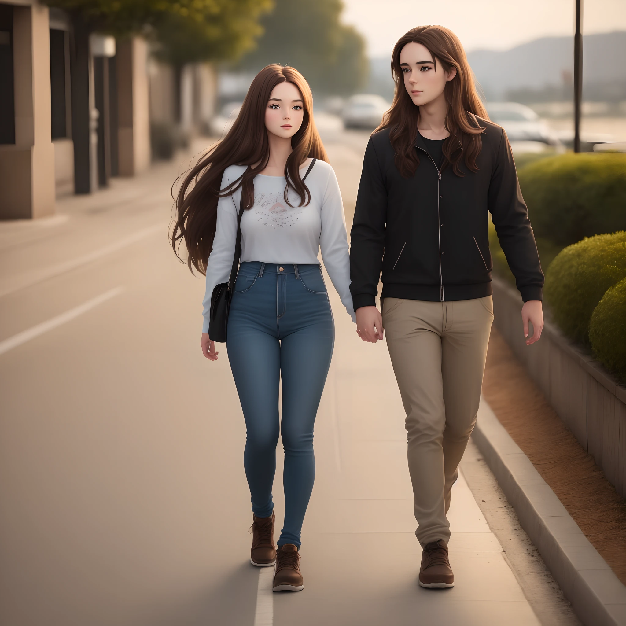 5"3 girl with long brown hair walking with boyfriend