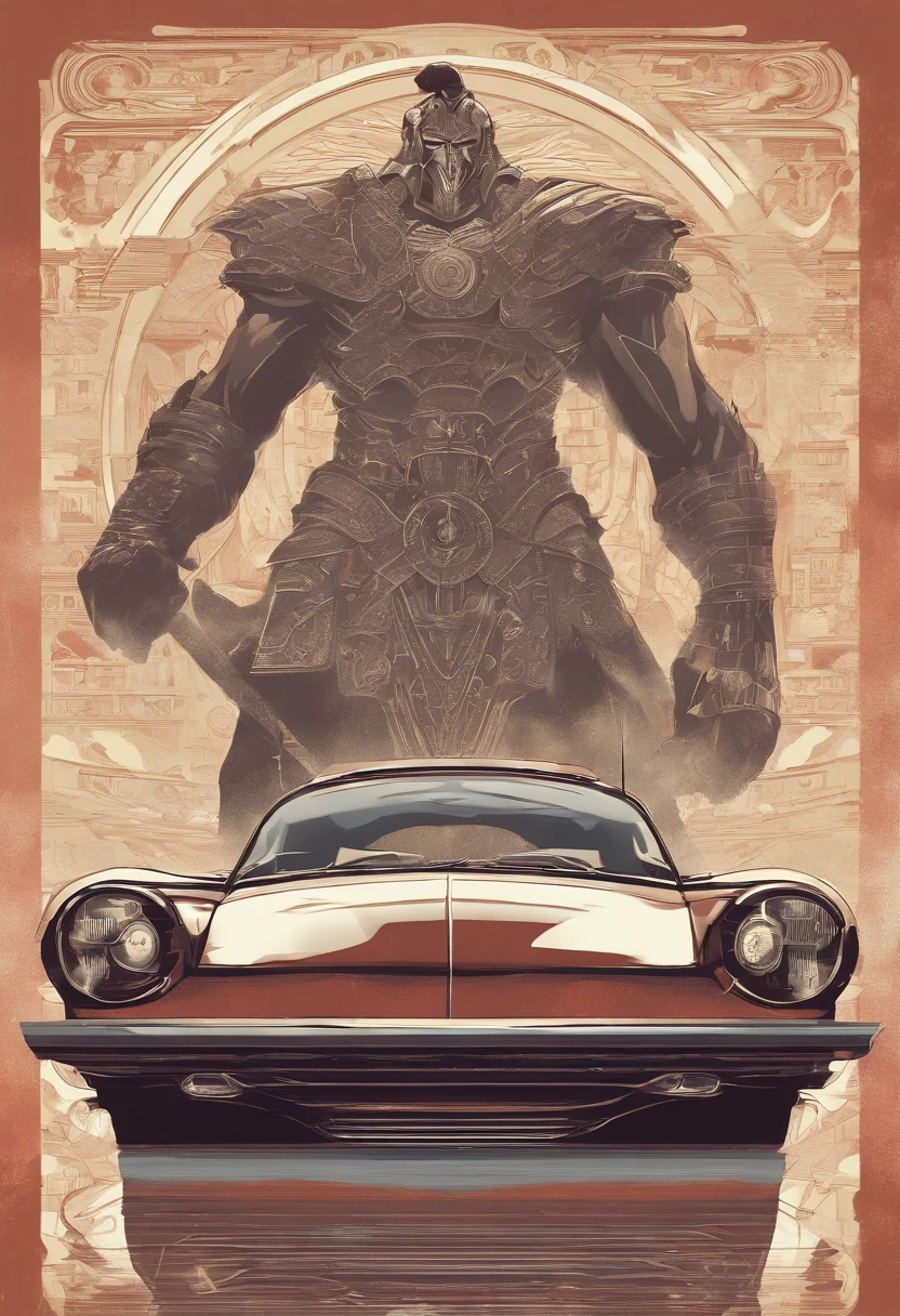 Greek God Ares. Car Sale Advertisment. 1950s. Bau Haus Graphic Design Style.