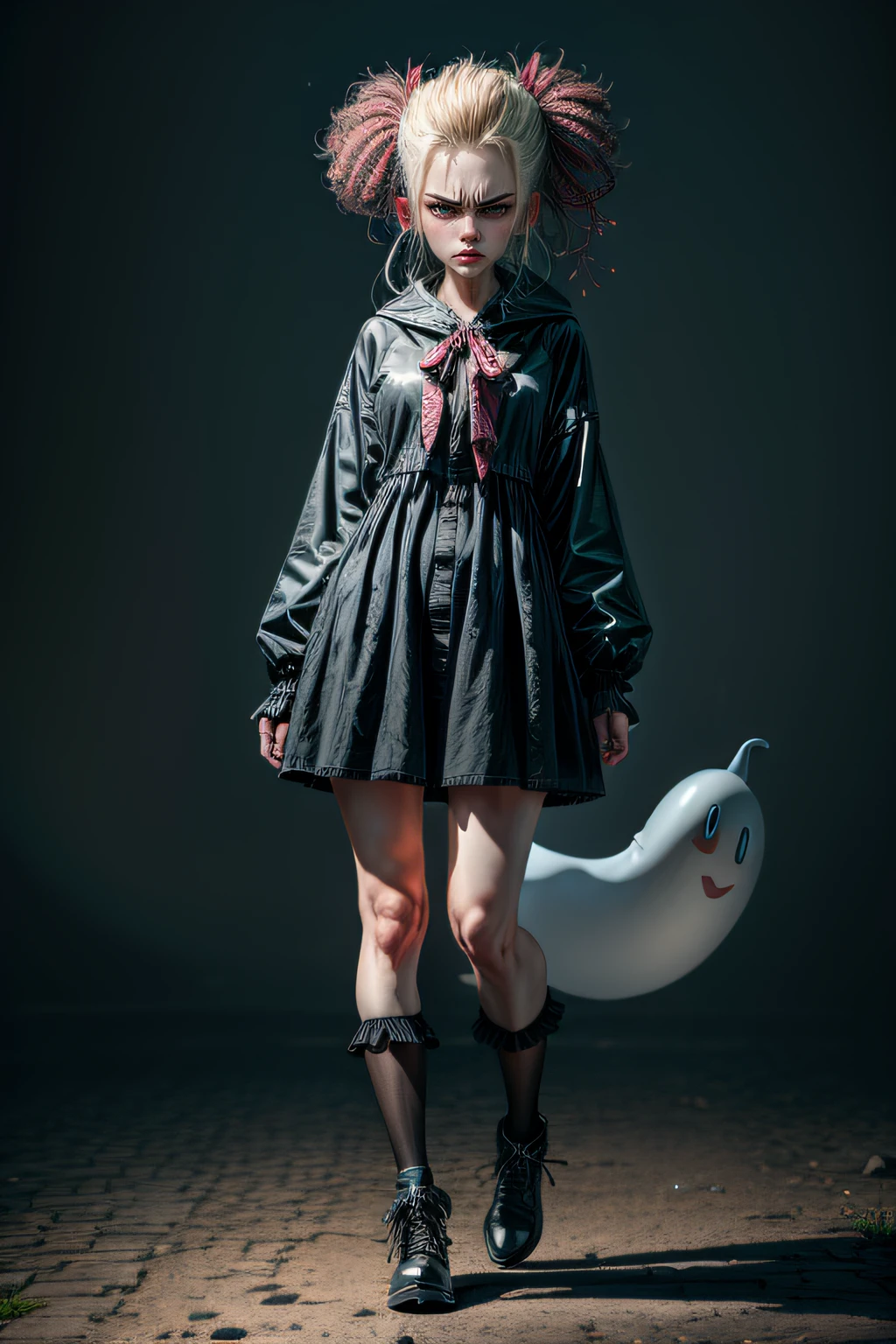 cute angry pouting ghost, full body shot
