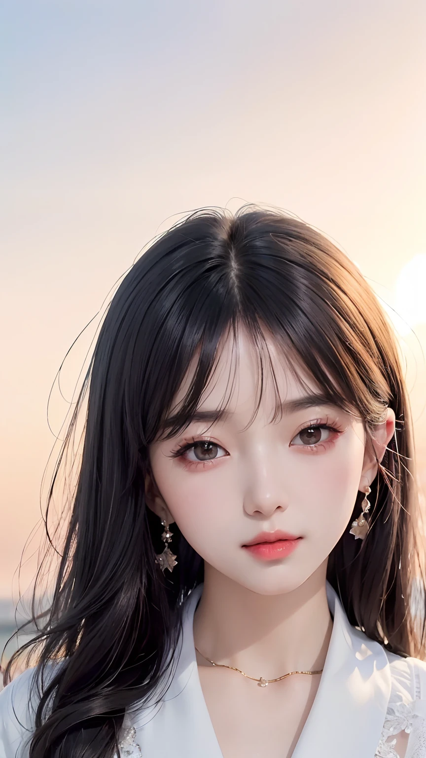 (8k, RAW photo, photorealistic:1.25) ,( lip gloss, eyelashes, glossy finish, glossy skin, best quality, super high resolution, depth of field, chromatic aberration, caustics, wide light, natural shadow, Kpop idol) look with serenity and goddess-like bliss to the spectators,