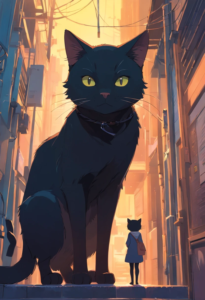 A black cat standing proudly with its limbs hanging down