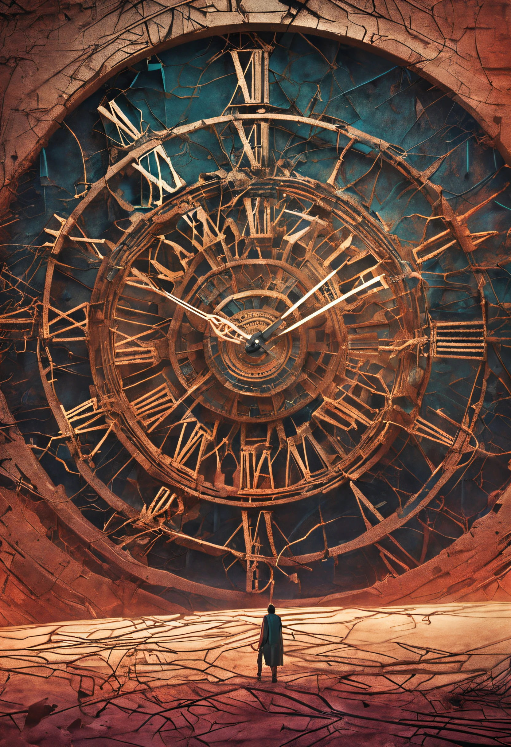 (abstrair:1.2) Jovem Mulher Composta de (geometrical forms:1.2), transformando-se em um (zdzislaw beksinski) style clock,