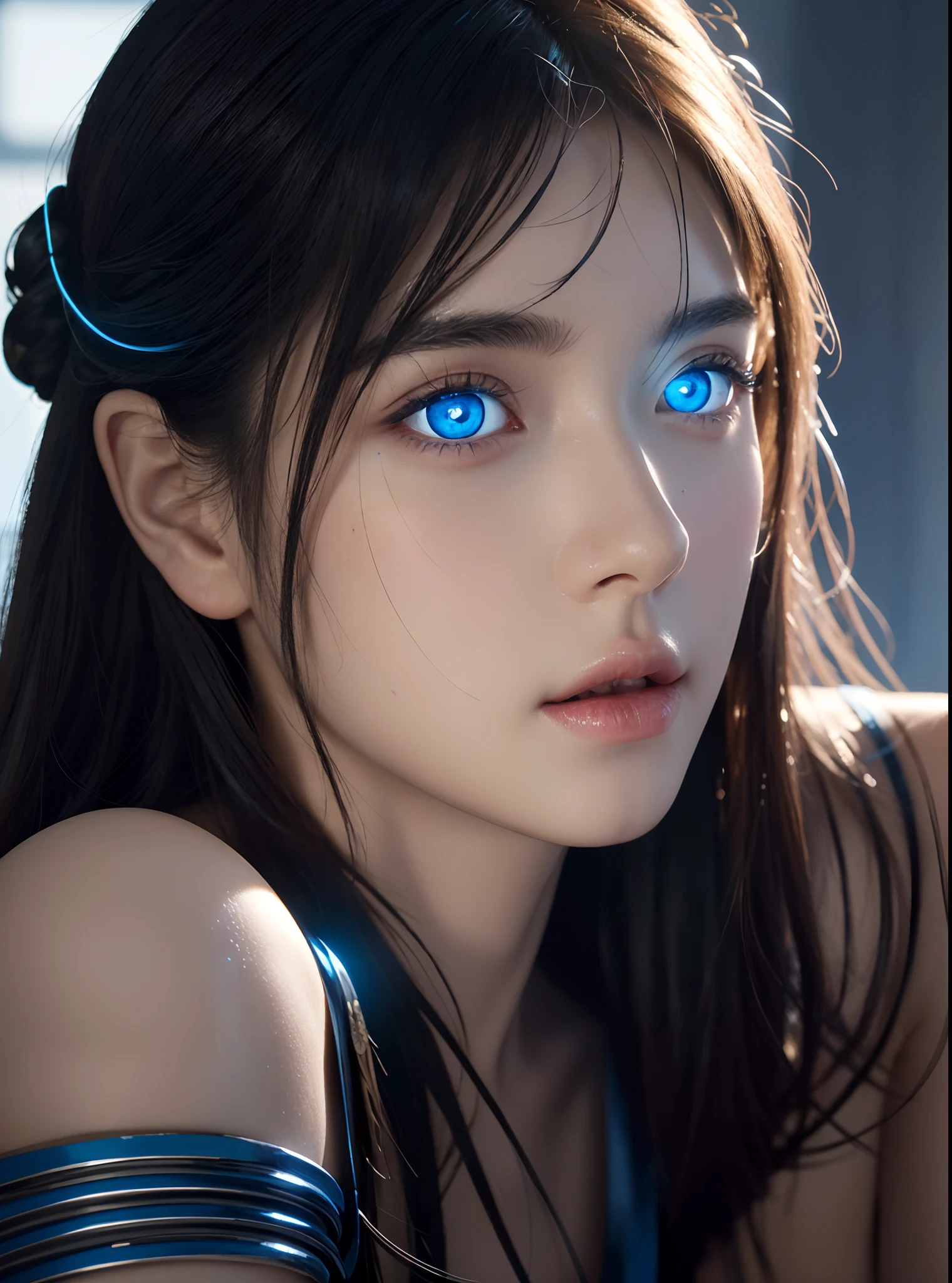 ((best quality)), ((masterpiece)), ((realistic)), Athena, glowing blue eyes, female face, , trending on artstation, sharp focus, studio photo, intricate details, very detailed, nsfw, detailed eyes, illustration, very detailed, sharp focus, digital render, professional, 4k