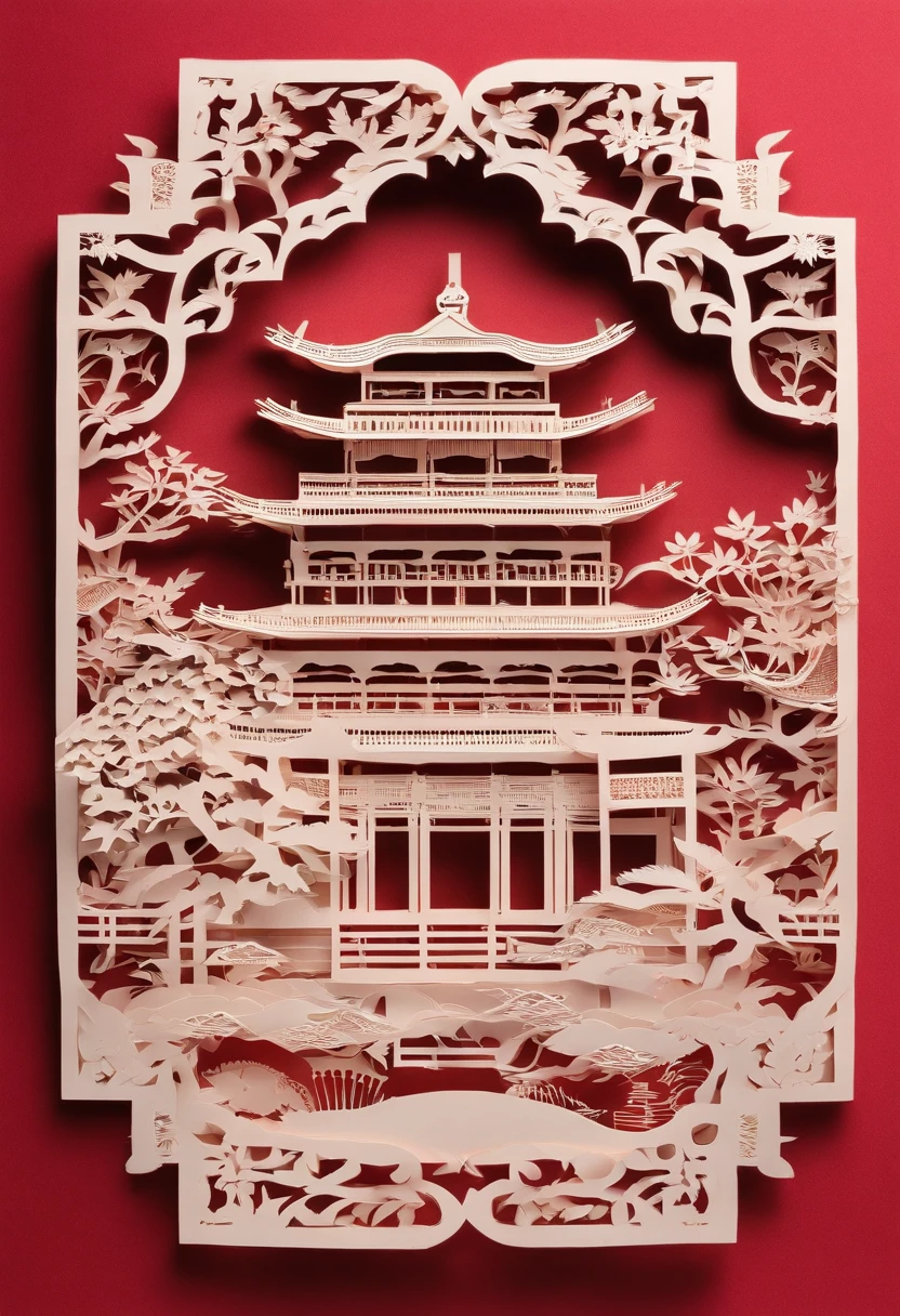 China-style,Anlan Rope Bridge,Dujiangyan,arte em papel cortado