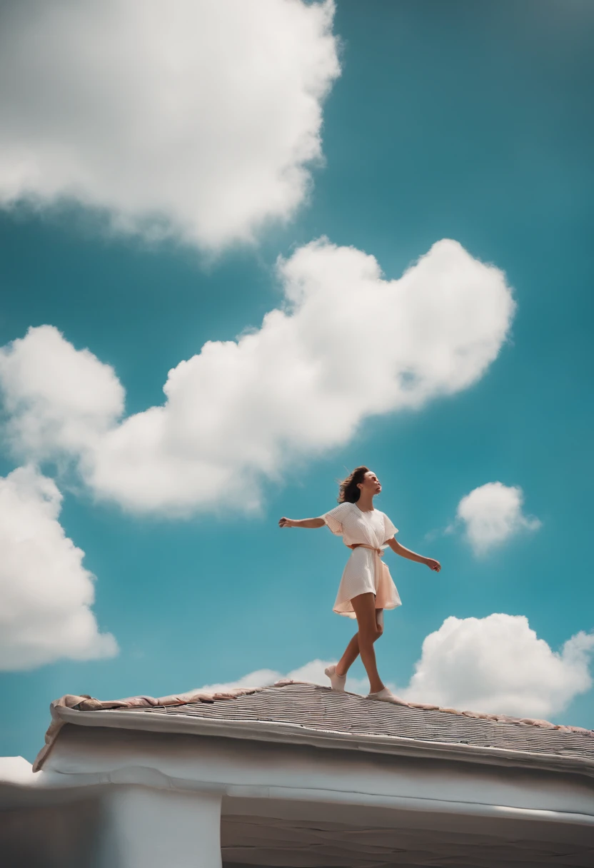 masutepiece, Best Quality, Movie Still, 1girl in, Floating in the sky, Cloud Girl, cloud, (close-up:1.1), Bright, Happy, Fun, Soft lighting, (Bauhaus, shapes, lines, Abstract:1.1)