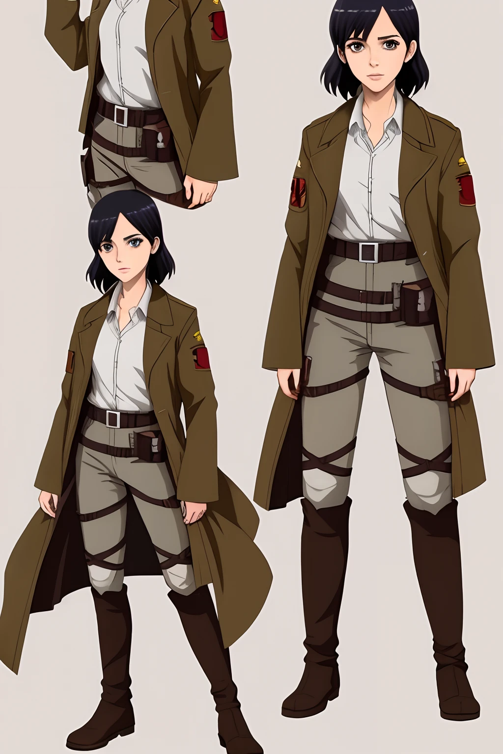 Emma Watson com roupas da equipe de reconhecimento do anime attack on titan