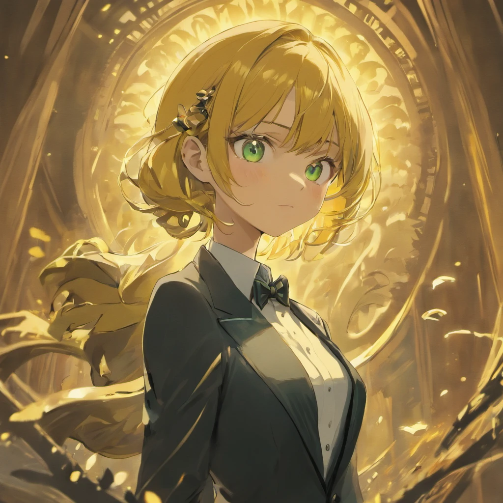 A frog in a suit, bust, golden light
