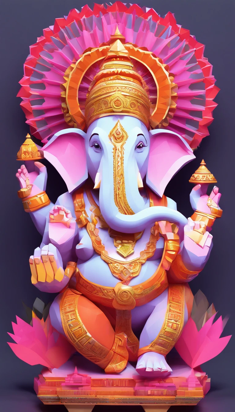 Ganesh, Paper Cutting Art Style, Neon candy color, easy, stylish, shining, White Space, .3D, Redshift, Arnold rendering, high-detail, High Quality, 10