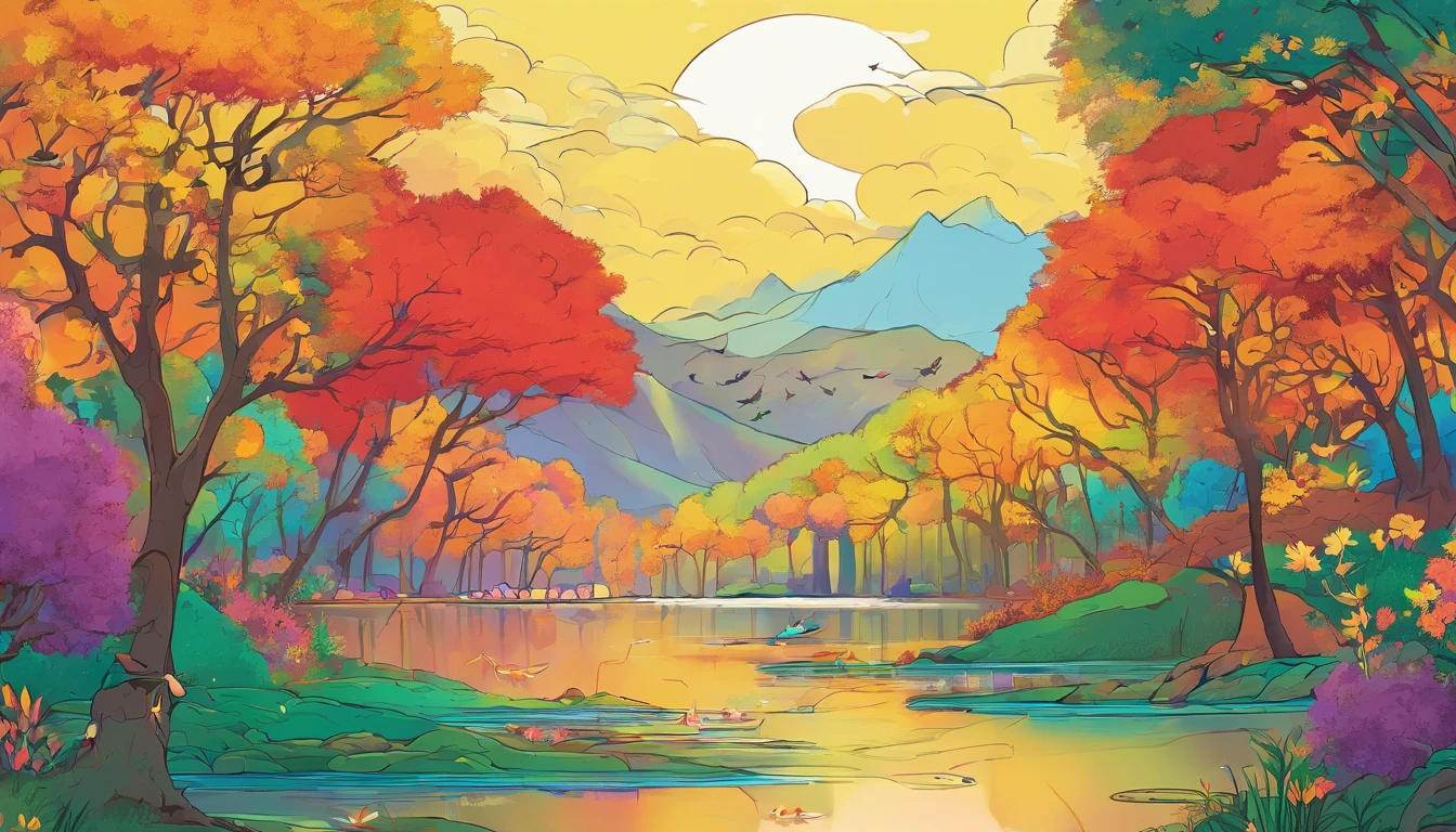 baiyun, after rainny, rays of sunshine, refractions, Seven colors, Red, Orange, Yellow, Green, Blue, Violet, arc-shaped, llight rays, dream magical, wanting, Calm lake, inverted image, The outline of the tree, Birds fly, freshen, magical, Beautiful natural landscape