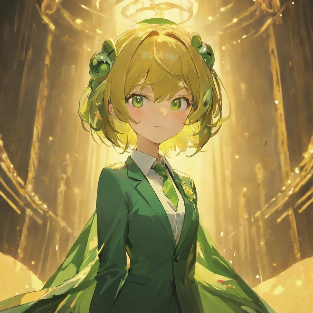 A frog in a suit, golden light