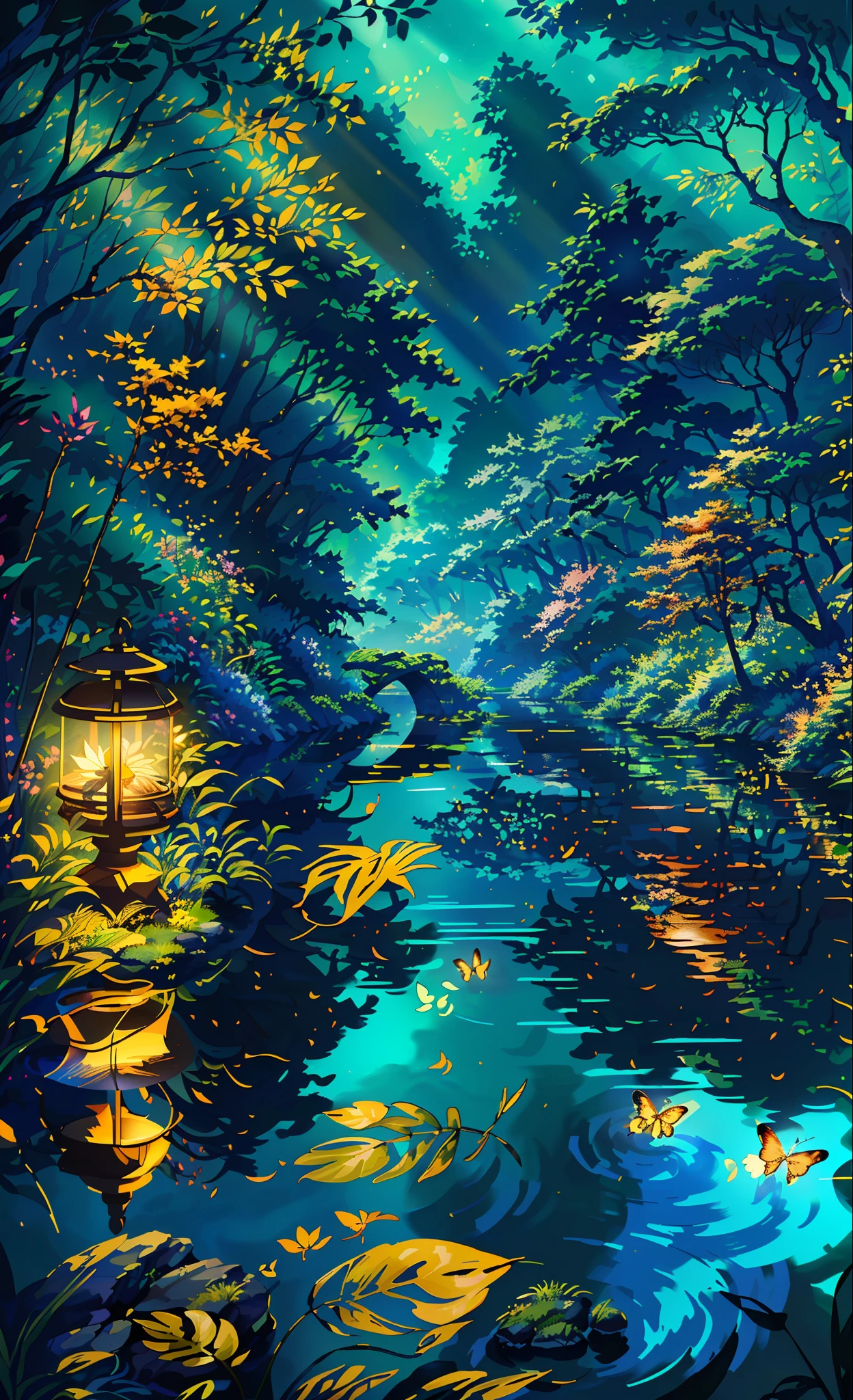 A masterpiece, the best quality, stunning reflections, the best reflections ever. (very detailed CG unity 8k wallpapers), (best quality), (best illustrations), (best shadows), forest theme with natural elements. Tall trees, quiet streams, small glowing mushrooms surrounded by delicate leaves and branches, with fireflies and glowing particle effects,, (natural elements), (jungle theme), (leaves), (twigs), (fireflies), butterflies, (delicate leaves), (glow), (particle effects). , Isometric 3D, Octane Rendering, Ray Traced, Super Detailed