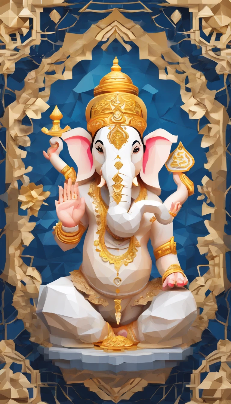 Ganesh, Paper Cutting Art Style, Neon candy color, easy, stylish, shining, White Space, .3D, Redshift, Arnold rendering, high-detail, High Quality, 10