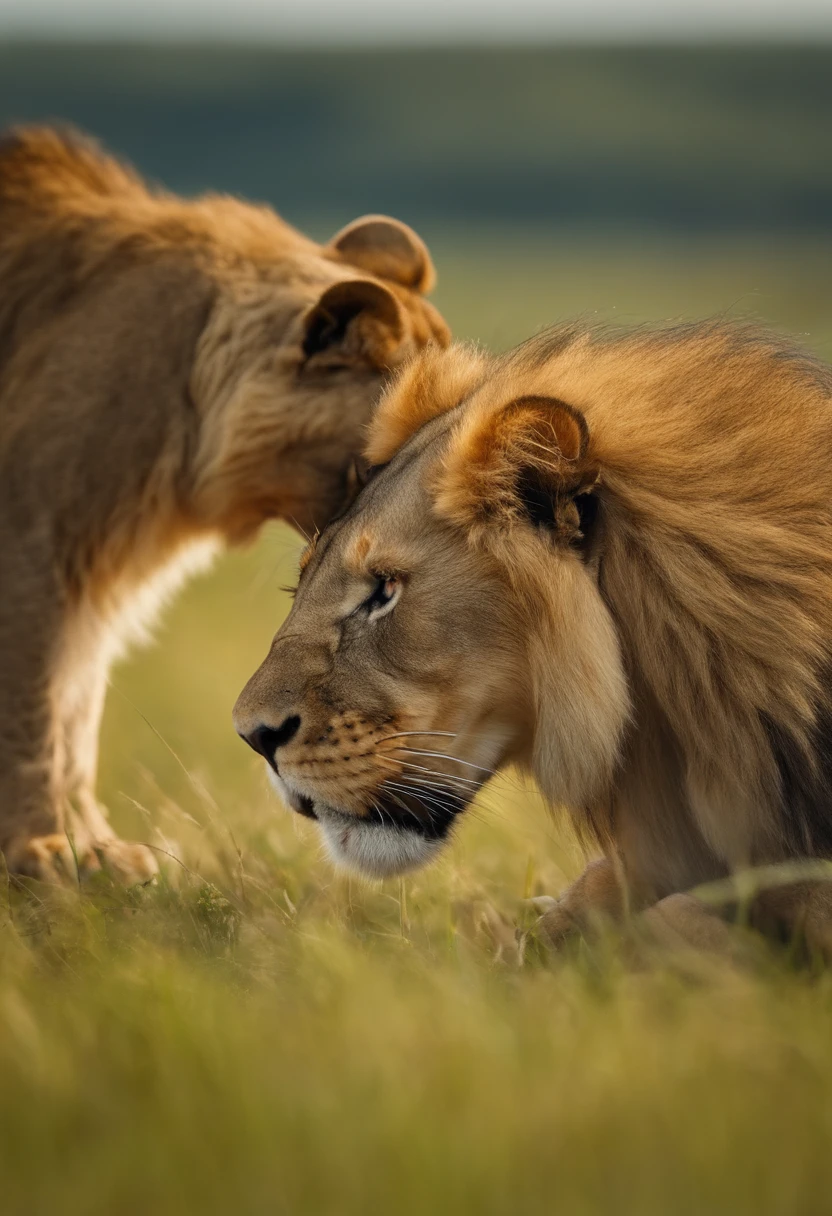 Mutated giant rats wrestling lions on the grasslands