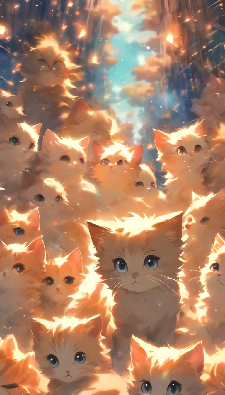 "Generate cute images of kittens gazing upwards. Kittens should have soft, Fluffy fur and bright, Expressive eyes. The background should be colorful and vibrant, Create a cheerful and fun atmosphere."

negative prompt:
"Generate an image of a kitten gazing downwards. Kittens should be dull, Unkempt fur and tired eyes. The background should be dark and gloomy, Create a gloomy and melancholy atmosphere."