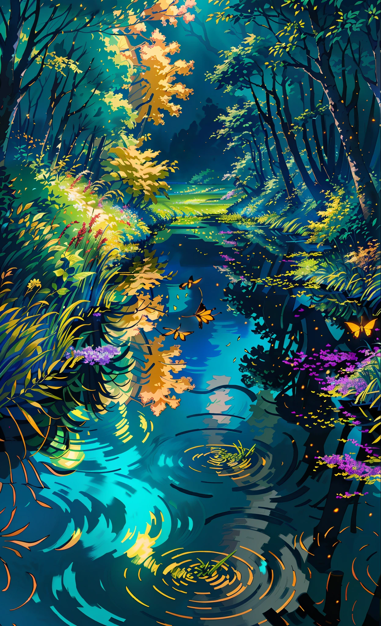 A masterpiece, the best quality, stunning reflections, the best reflections ever. (very detailed CG unity 8k wallpapers), (best quality), (best illustrations), (best shadows), forest theme with natural elements. Tall trees, quiet streams, small glowing mushrooms surrounded by delicate leaves and branches, with fireflies and glowing particle effects,, (natural elements), (jungle theme), (leaves), (twigs), (fireflies), butterflies, (delicate leaves), (glow), (particle effects). , Isometric 3D, Octane Rendering, Ray Traced, Super Detailed