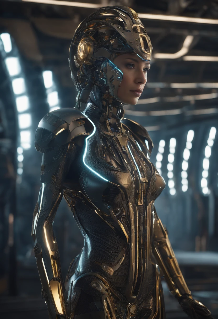 there is a woman with a headdress and a lot of wires, highly detailed vfx portrait of, symmetry! futuristic robotic, nekro, nilian animation studio, vadim voitekhovitch, extremely detailed goddess shot, 2015 cinematography, beautiful cyborg girl, jason engle, keyframe, anthropomorphic _ humanoid, futuristic suzuki --ar 16:9