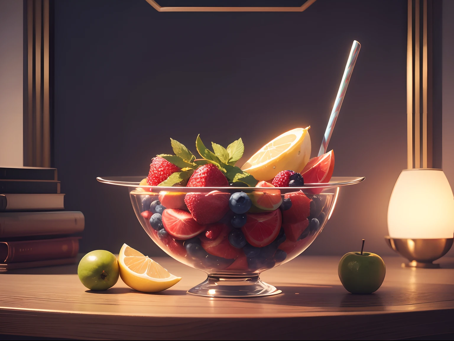 (masterpiece:1.2, best quality:1.2, high quality, highres:1.1), detailed, extremely detailed, 4K, perfect lighting, retrowavetech, virtual, wireframe, scifi,vaporwave, bowl of fresh fruits, look so delicious