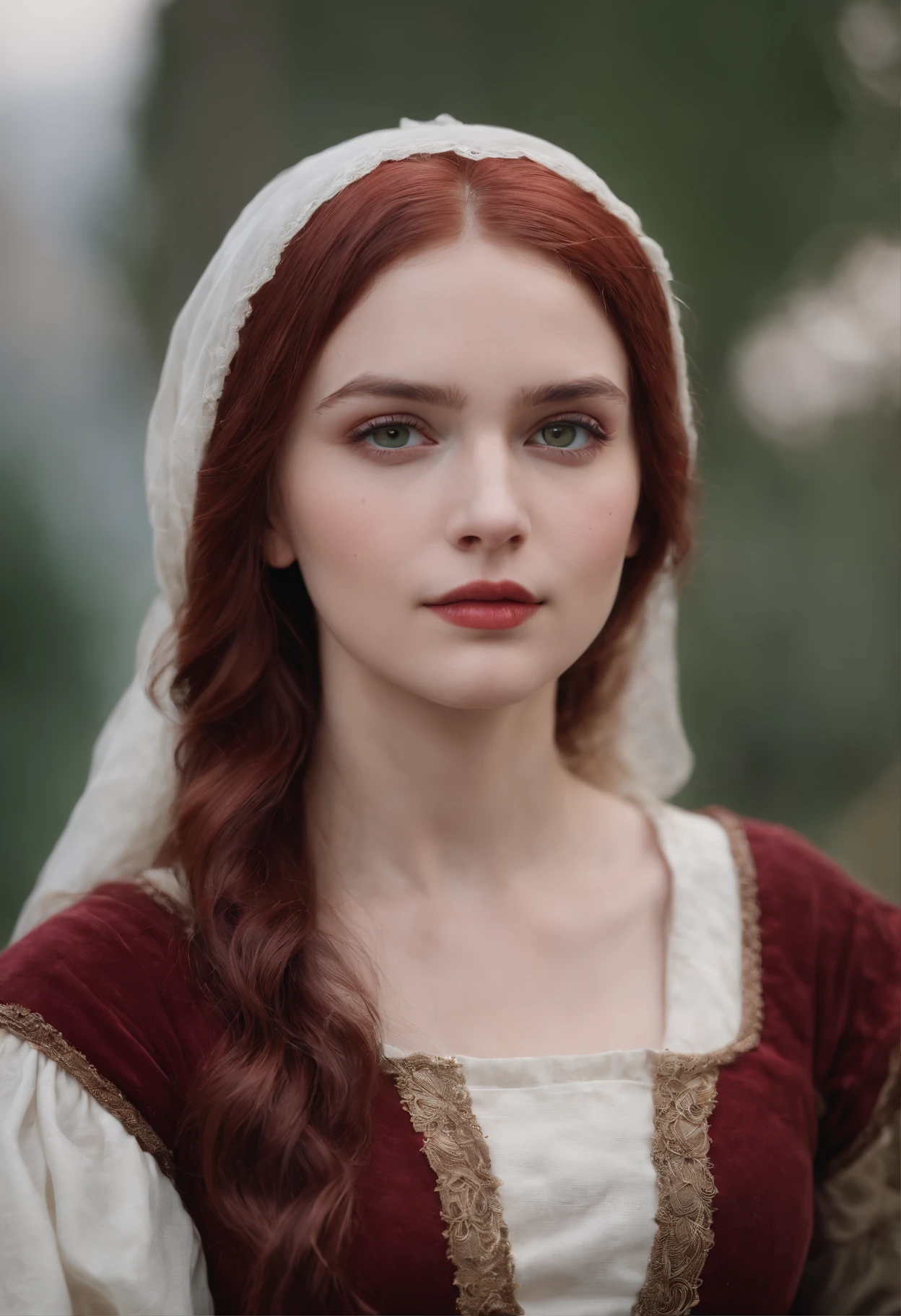 (((a deep reddish wound crosses her left cheek))) fair complexion, woman around 19 years old, natural white hair, distinctive green eyes, wearing kohl, slender and graceful, beautiful, candlelight in a medieval setting, ultra sharp focus, realistic shot, medieval female clothes, tetradic colors (scar:1.4)