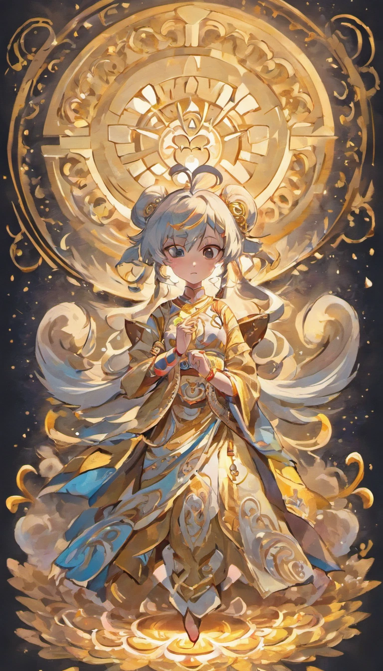 Paper-cutting art of Lord Ganesha, Jin style, silver, gold, Fortune Moon, clouds, And the swirling sky,, Golden white pattern. gold, tiny, spiral, Like a storybook., Realistic color schemes, adverse weather conditions;