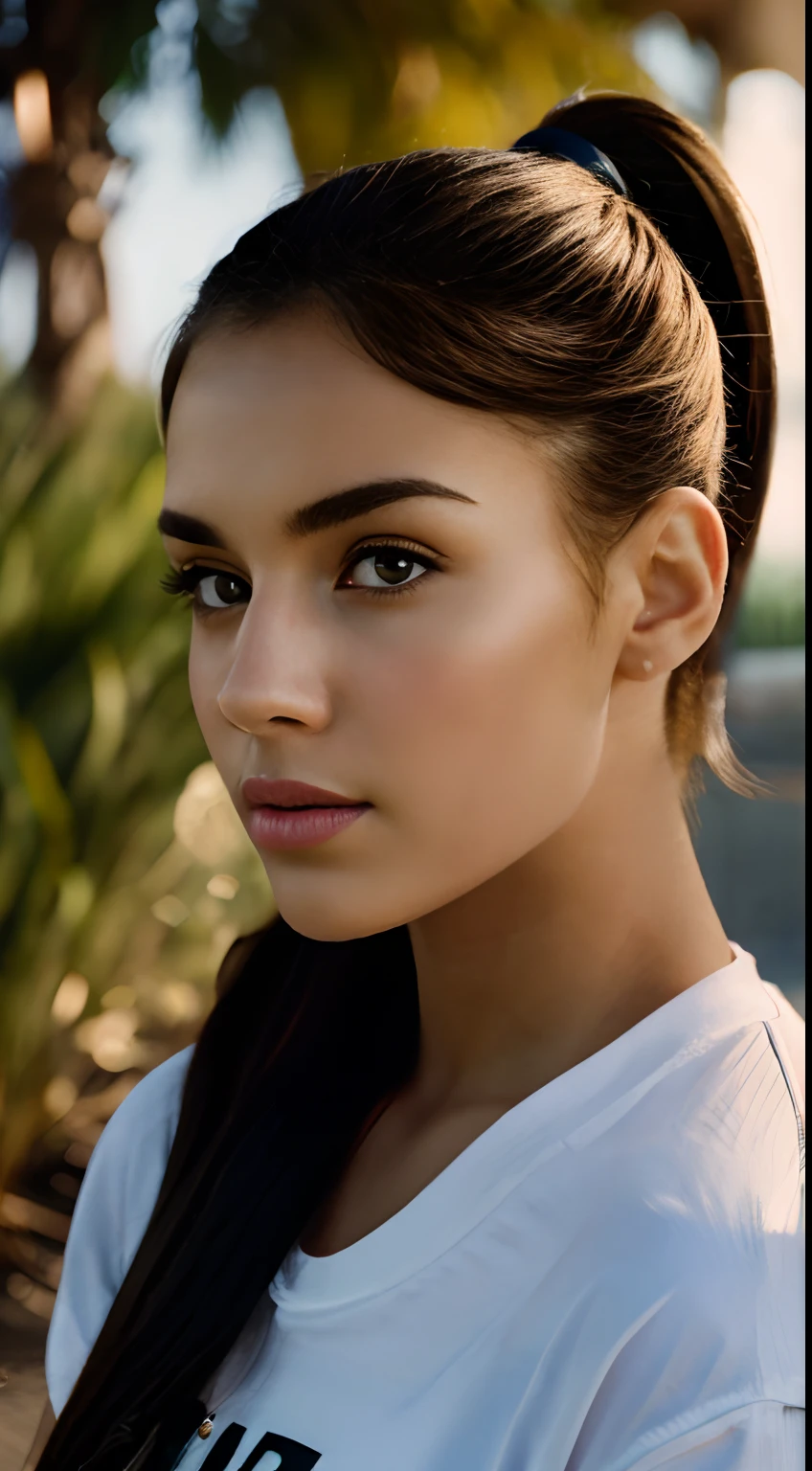 1 girl, masterpiece, best quality, 25 year old, high resolution, 8K , HDR, bloom, sun light, raytracing , detailed shadows, bokeh, depth of field, film photography, glare, (wind:0.8), hair ponytail, beautiful girl, ultra detailed eyes, cinematic lighting, (hyperdetailed:1.15), outdoors, ominous, golden ratio, intricate, epic, highly detailed, vibrant, ultra high quality model