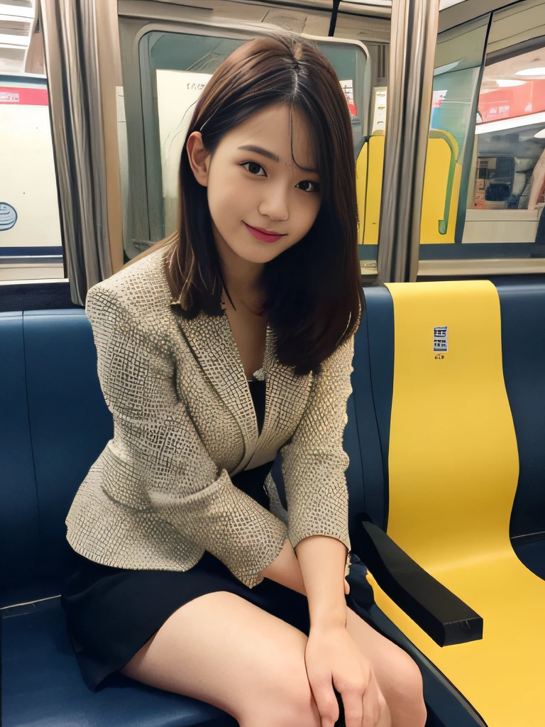 (((full body,including legs)))、(((オフィスレディ、OL、office lady、little smile,sexy、gray tight vest)))、(((horseshoe-shaped hairband)))、sexy,formal ,high heel、Dressed up、(Photo real:1.4)、(A hyper-realistic:1.4)、(Photorealistic:1.3)、 (gentle lighting: 1.05)、(Improve the lighting quality of your video:0.9)、32k、 1Girl、25years old girl、photorealistic lighting、Back lighting、Facial Lights、Ray Trace、(bright:1.2)、(Increase quality:1.4)、 (best quality real texture skin)、Fair eyes,Delicate and delicate face、 (tired and sleepy and satisfied : 0.0), Close-up of the face,gray tight vest,tight gray blouse [button gap :1.2],very tight shirt ,((([see through shirts:1.5]))), gray pencil skirt ,(Bodyline mood improvement:1.1)、Glossy skin,wavy hair、韓国アイドル、乃木坂アイドル、Sculptural Idol Pose、sexy,little smile,blush,Beautiful actress、Neat woman,whole body, large breasts,(perfect row of teeth),slender waist and hip,beautiful long legs,(full shot)、((8heads tall)、(((誘惑している、恥ずかしい)))、random dynamic pose,(eye shadow),(red cheek、red lips),(Super Clean Night View、night time)、blush,little smile,(((full shot)))、(a little open the legs),(((in the crowded night train,sitting down)))