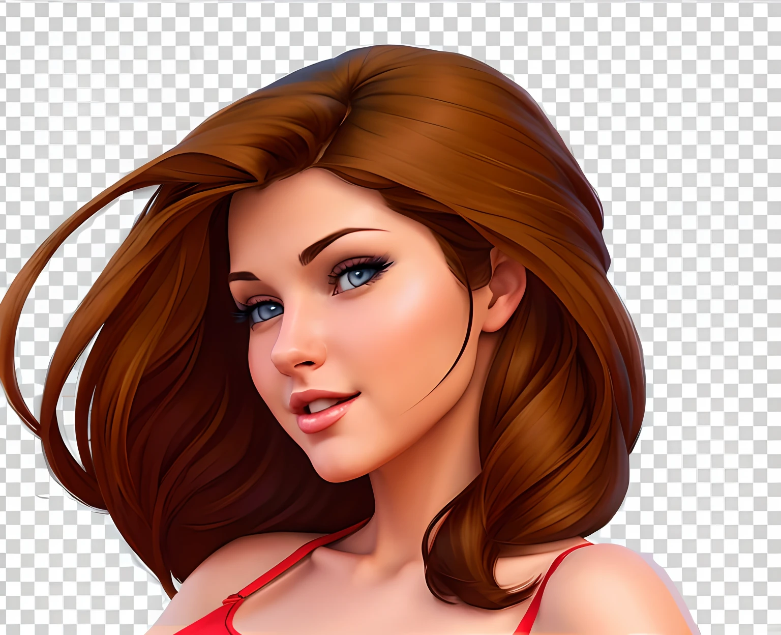 Brown hair long,European and American girls wear red bra tops, 3dcg style, 3dcg digital painting, Realistic art style, realistic digital illustration, stylized portrait h 640, in style of digital illustration, European and American comic style illustrations,European and American comic art, Digital art comics, Photorealistic art style