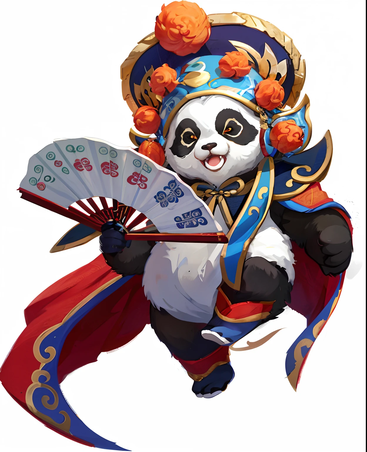Panda bear in Chinese costume holding a fan and a fan, Onmyoji detailed art, onmyoji portrait, bian lian, inspired by Park Hua, zhongli from genshin impact, onmyoji, Inspired by Hu Zaobin, inspired by Wu Bin, panda panda panda, heise jinyao, pan ren wei, inspired by Li Kan