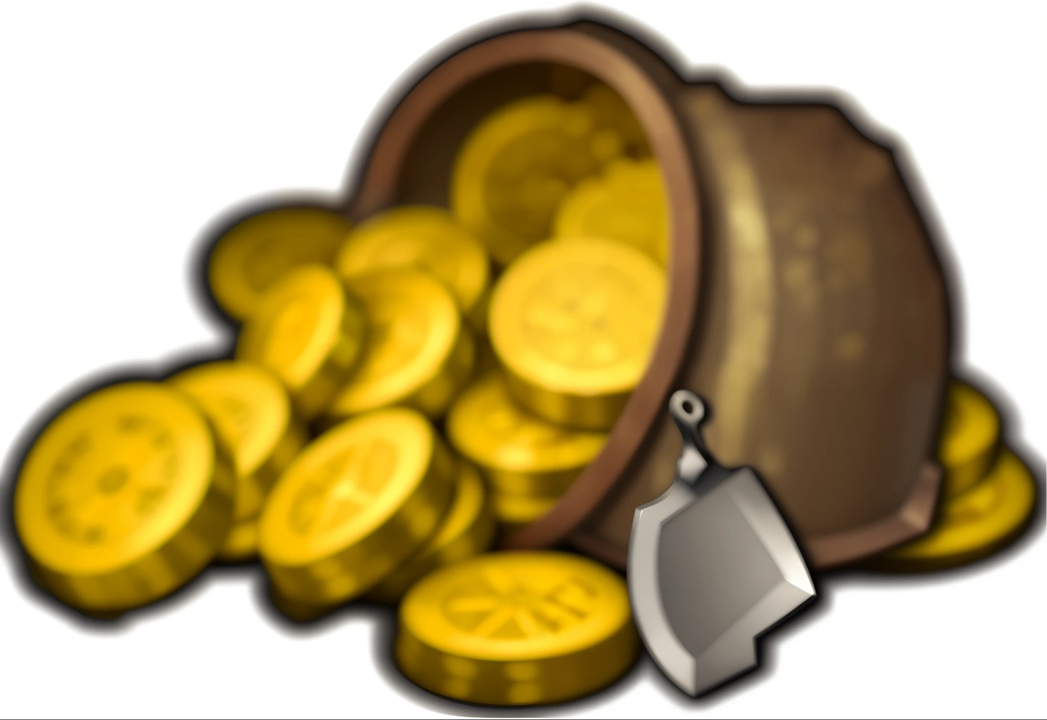 Picture of a bucket of coins，There is a knife and a pair of scissors on it, With many gold coins, gold and treasure, random detail, item art, treasure background, booty, treasure, Partly gold, rpg item, treasures, treasure artifact, gold, fantasy game spell icon, treasures, Holding gold, Gold shot, shifty, money, gold coins