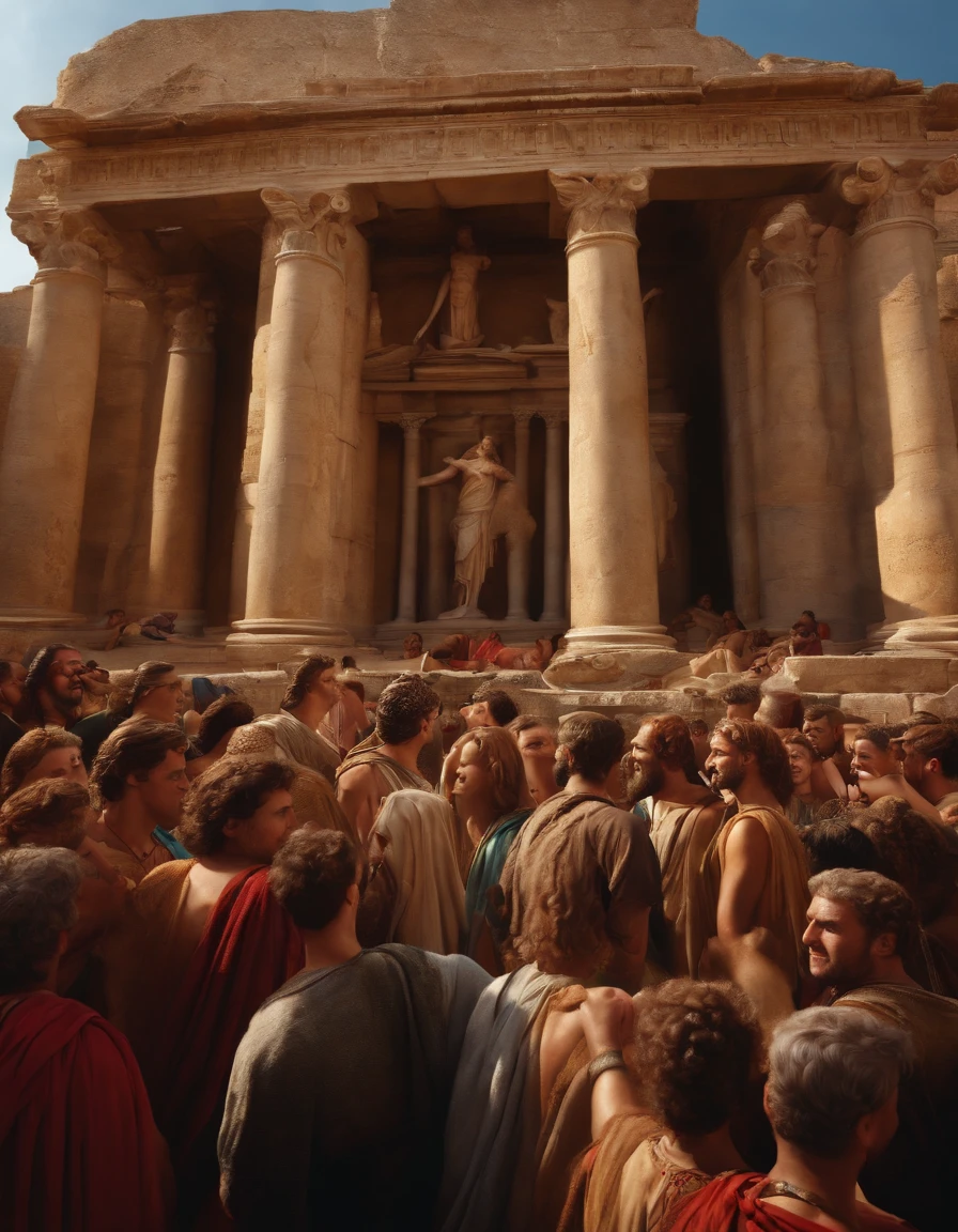 arafed painting of a crowd of people surrounding a statue, oil painting of an overpopulated, sermon of philistine greed, inspired by Sebastiano Ricci, by Nicolas Poussin, album art, mixed art, by Giorgio De Vincenzi, caravaggio and artgerm, dynamic scene, by Joseph Raphael, inspired by Cagnaccio di San Pietro
