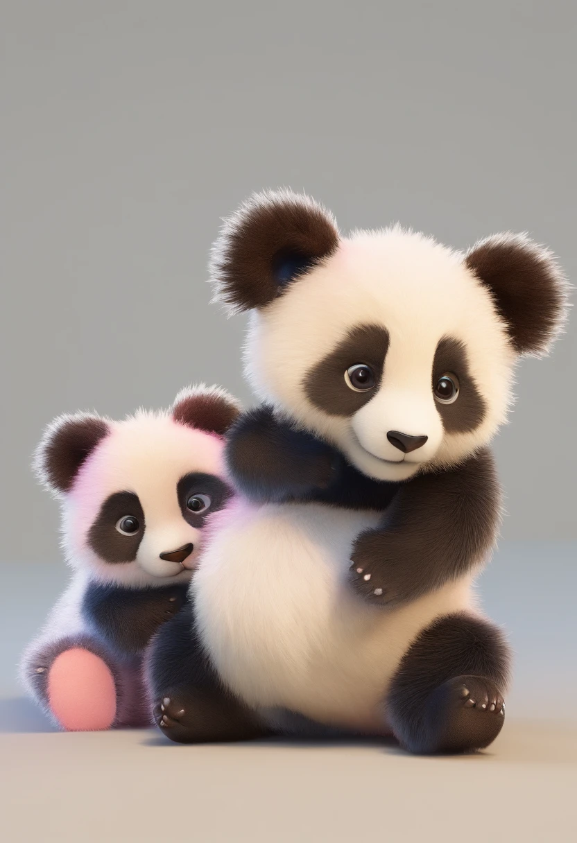 ４ＫTwo cute furry panda cubs realistically rolled up against a white background, . Detailed fur texture, Quiet and natural mood, Gentle lighting. ●AR4:5 - sec 400 - rainbow 5