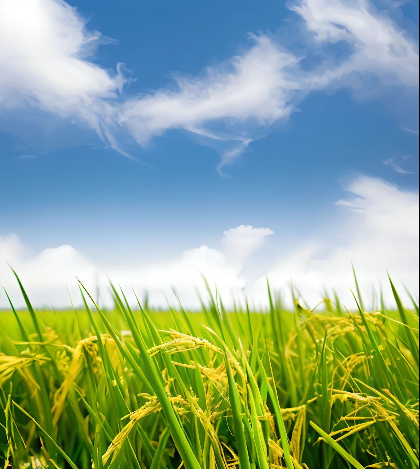 8K,Sky Close-up view of a rice field(closeup cleavage)Remove the watermark