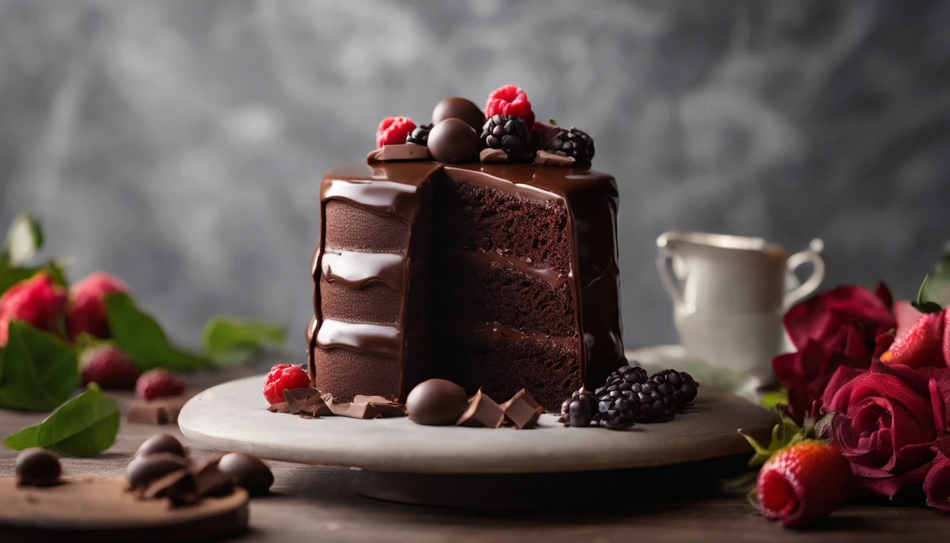 Delicious chocolate cake,cinematic ligh,professional photoshooting,studio lit,studio context,advertisement photography,Complicated details,hyper-detailing,Ultra photo realsisim,8K UHD