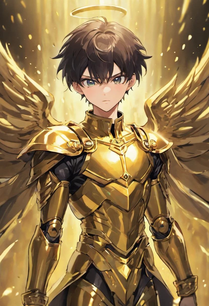 Full body Male with delicate facial features, short black hair, golden eyes, wearing metallic gold shining luxury armor and holy clothes covering the whole body
Saint Seiya style anime hd high resolution extremely high resolution,A high resolution,Wallpapers,Add details,Clarity enhancement,Detail enhancement