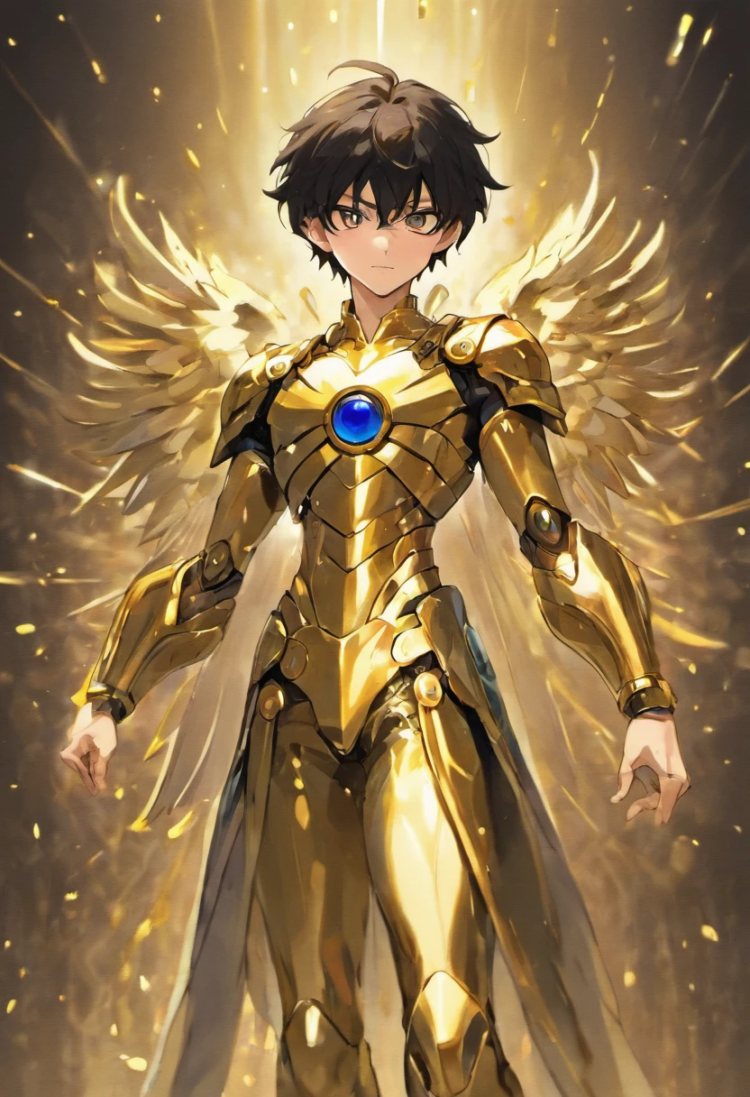 Full body Male with delicate facial features, short black hair, golden eyes, wearing metallic gold shining luxury armor and holy clothes covering the whole body
Saint Seiya style anime hd high resolution extremely high resolution,A high resolution,Wallpapers,Add details,Clarity enhancement,Detail enhancement