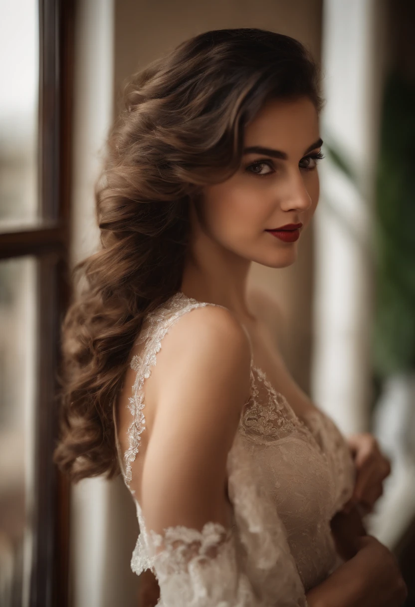 (Sharp focus:1), Poster photo, Charming Sicilian teenage girl, (Beautiful face:1.3), Detailed eyes, Sweet red lips, (C-cup breasts:1.0),Black lace bodice,(cleavage 1.2),Wavy hair,cinmatic lighting:1.2, 8K, High-density imaging,Master masterpieces