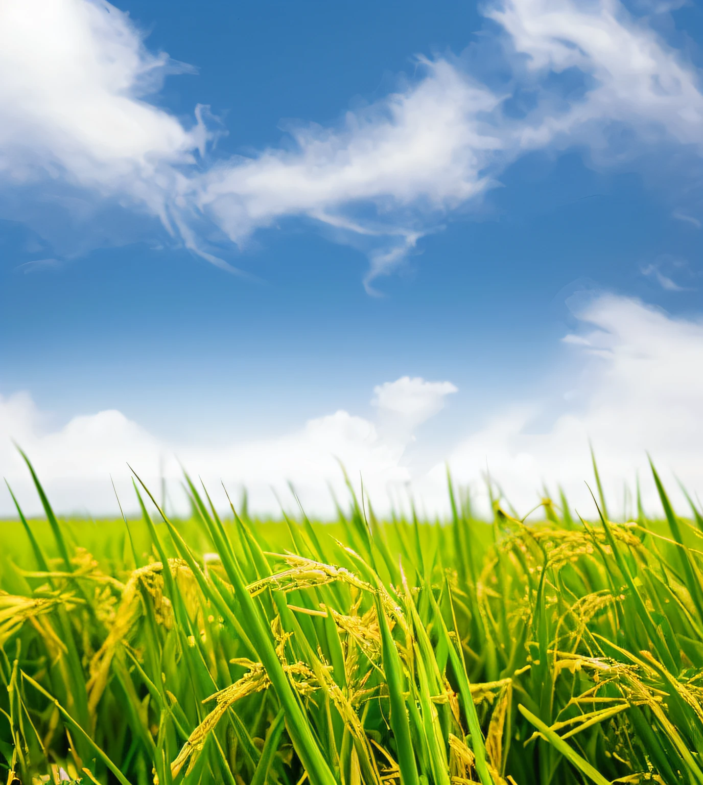 8K,Sky Close-up view of a rice field（closeup cleavage）Remove the watermark