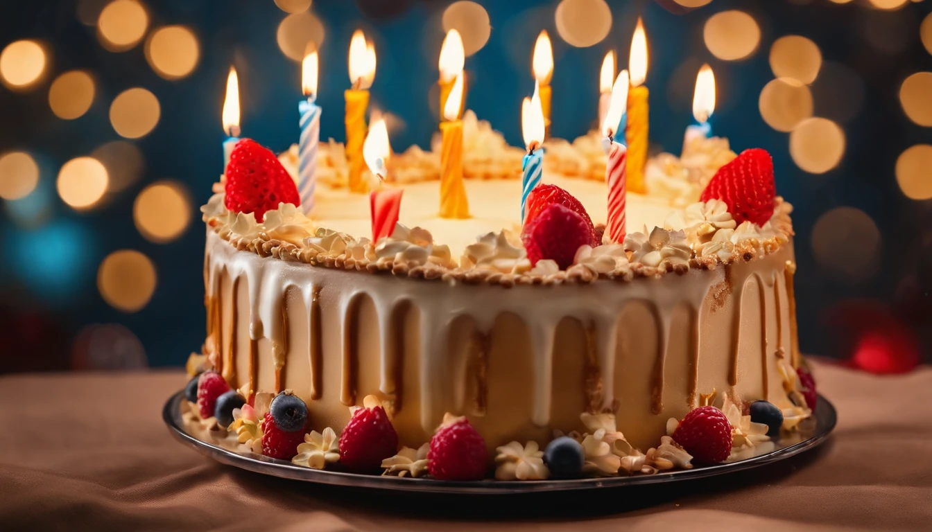 Delicious birthday cake，cinematic ligh，professional photoshooting，studio lit，studio context，advertisement photography，Complicated details，hyper-detailing，Ultra photo realsisim，8K UHD