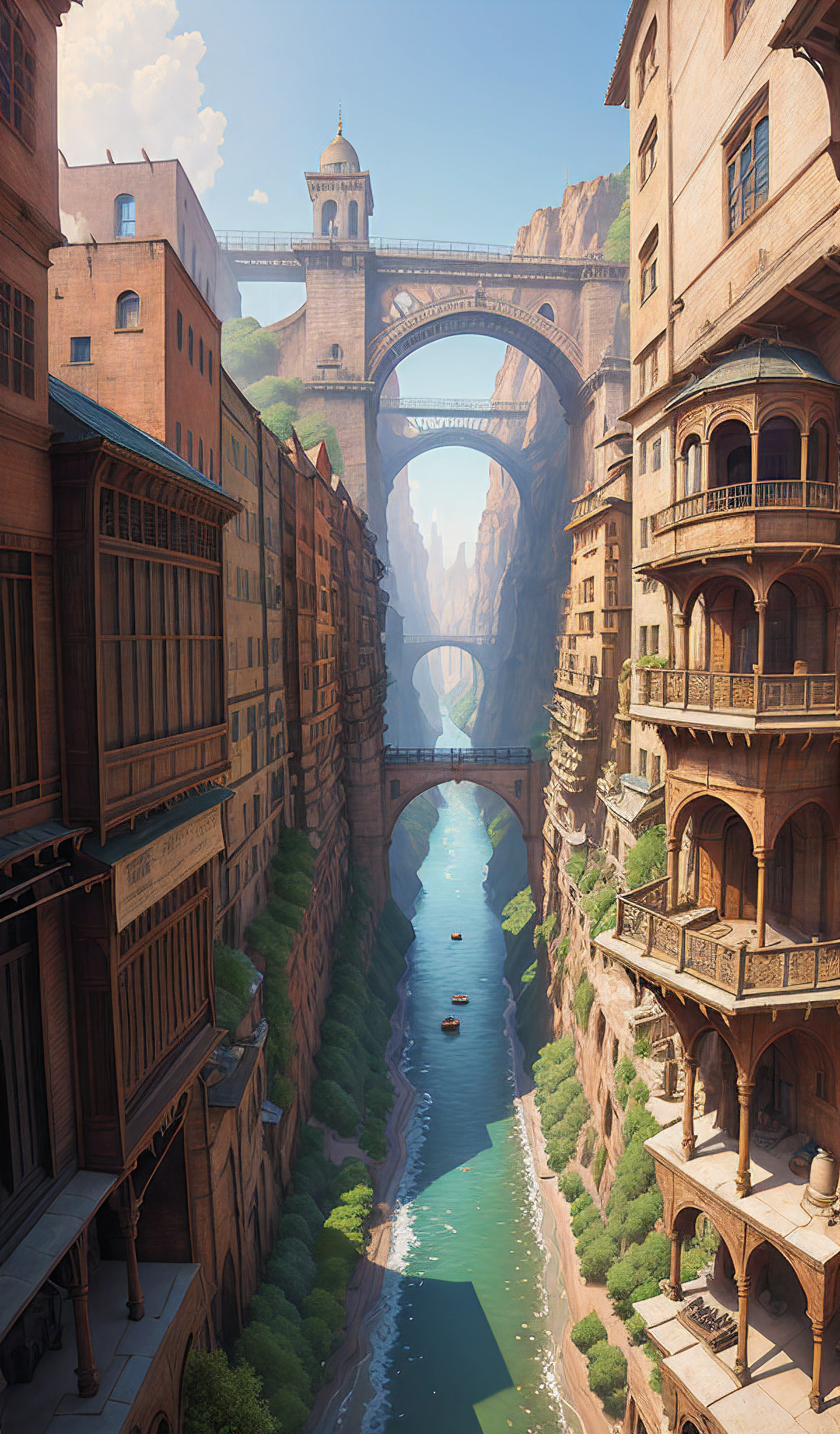 ((masterpiece)),((best quality)),((high detial)),((realistic,))
Industrial age city, deep canyons in the middle, architectural streets, bazaars, Bridges, rainy days, steampunk, European architecture