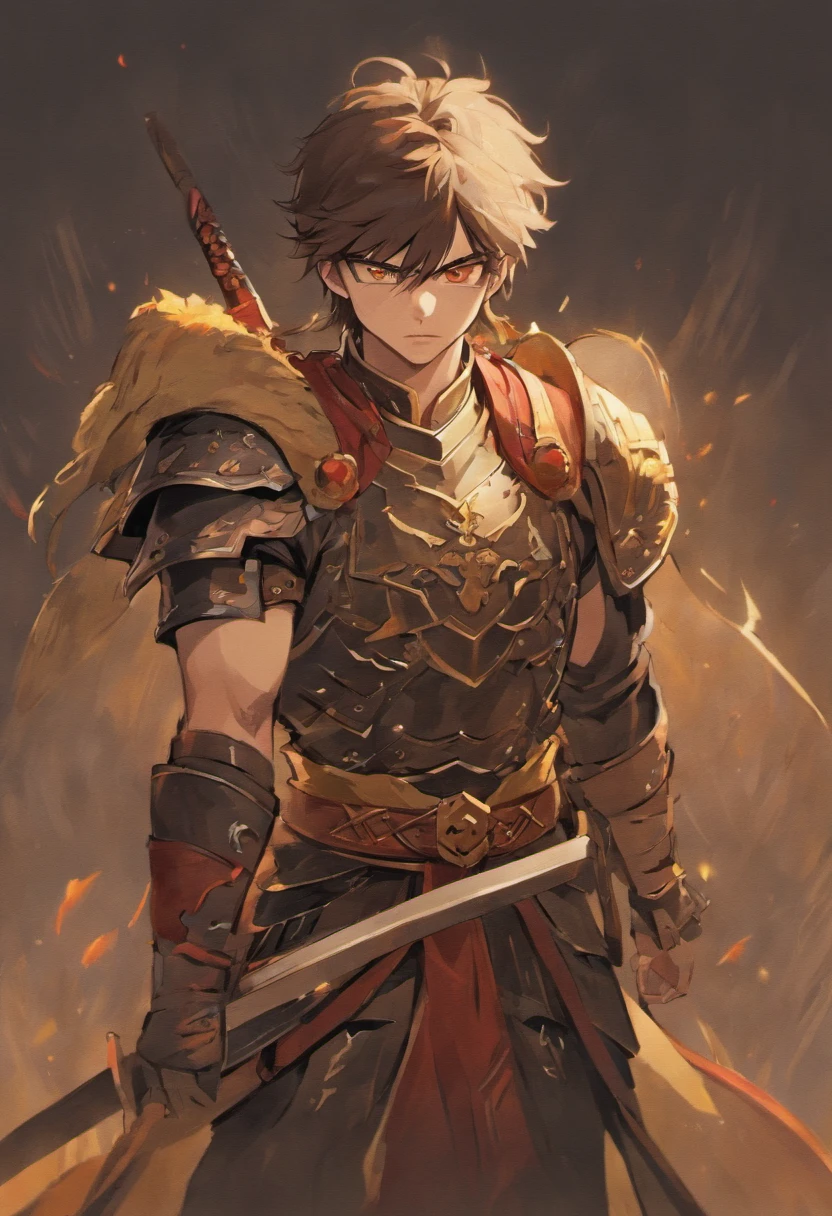 Draw a picture,figure portrait,Medieval mercenaries in Western cities,Red and white armor,Red-white tones,Leather armor,校服,full armour,Brush cut,Giso,Overhead position,A man with a beard on his face。His thick black hair and yellow complexion show his oriental roots。tall and hunk,The muscles are well defined。His eyes were shining,The expression was serious,There aren't too many ways to express it。Dressed in simple and rugged leather armor,He has an ordinary but seemingly regularly used long sword hanging from his waist。in fighting,He moved quickly,The sword is fast and accurate,The movements of the sword are simple and straightforward,An old and spicy warrior。