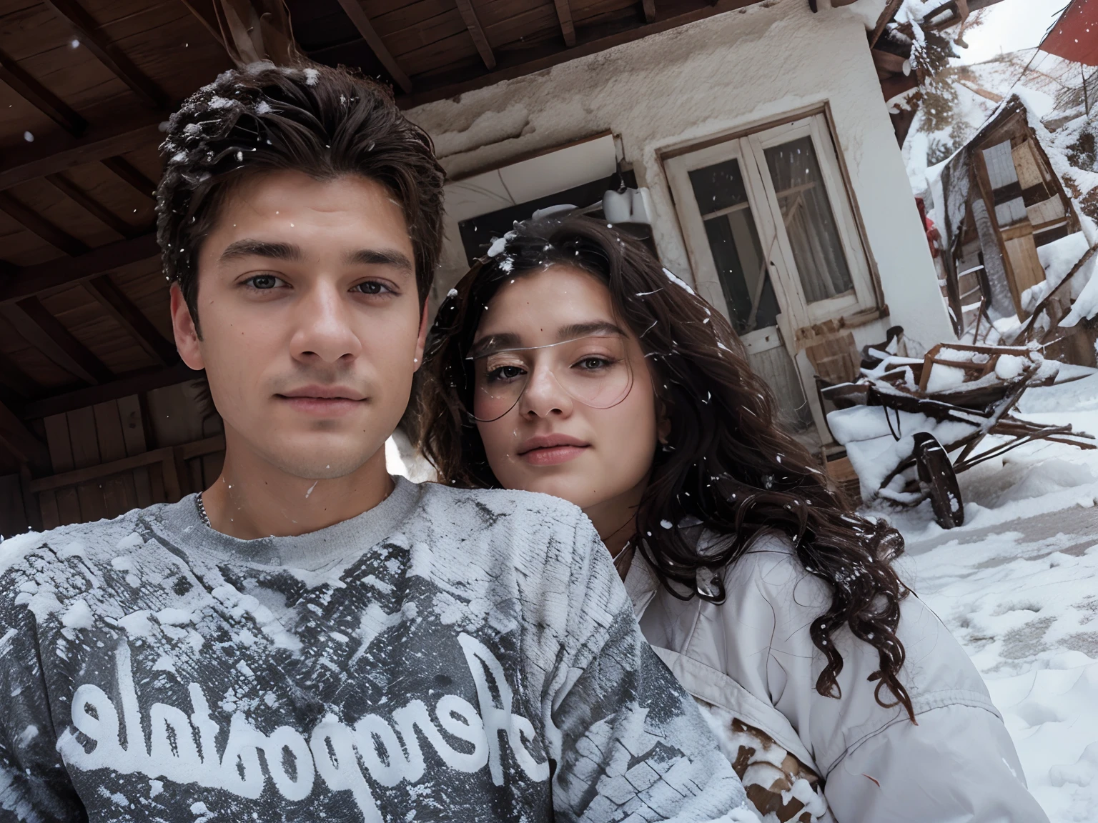 Change background snow handsome boy and girl realistic face, 8k ,ultra realistic