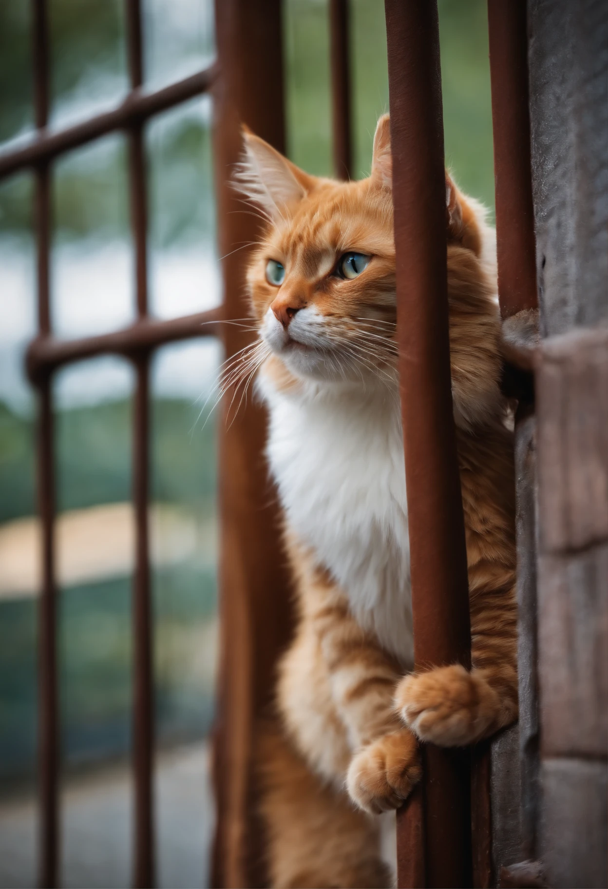 Cat climbing on the fence