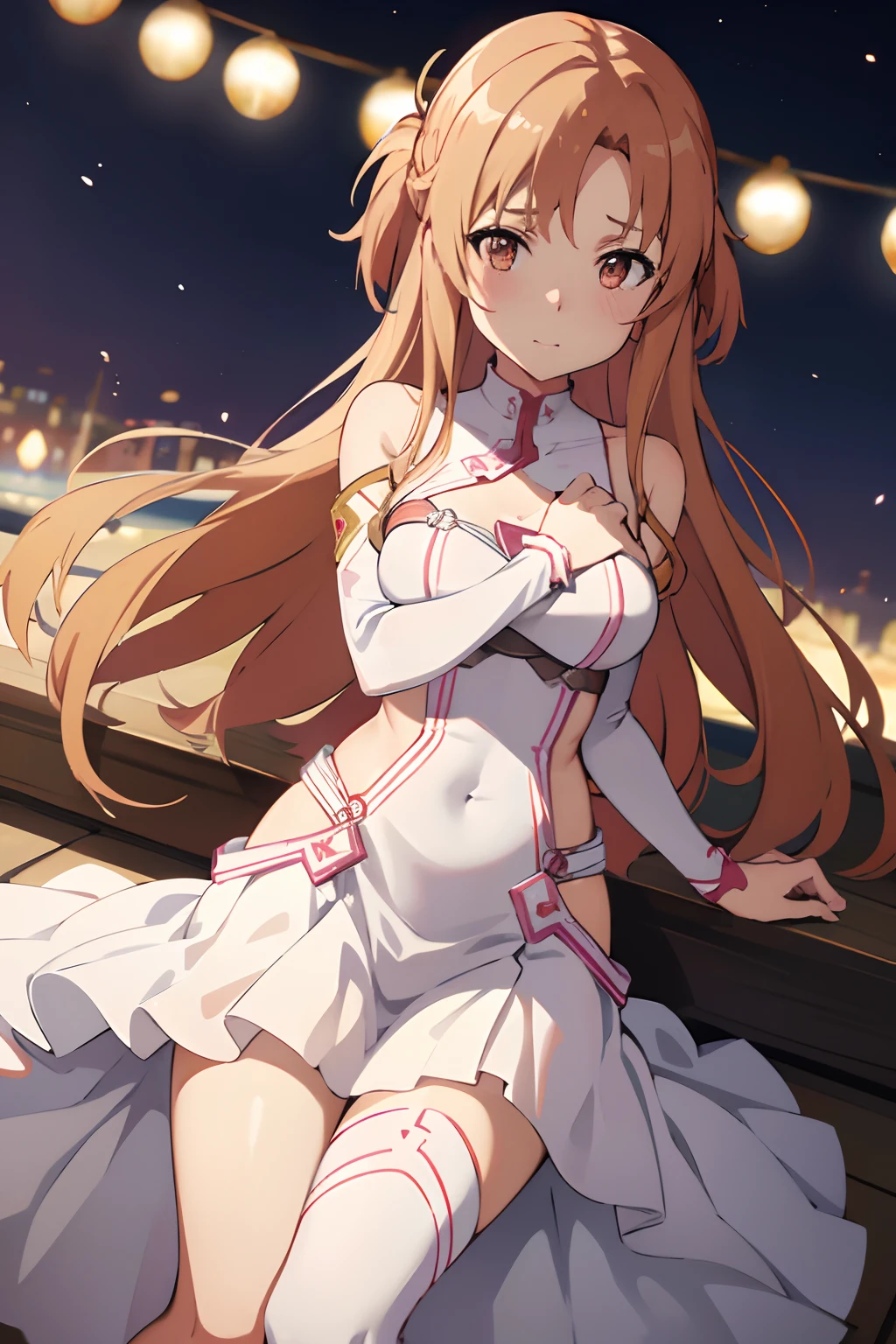 {asuna yuuki(sword art online)}, 1girl, ​masterpiece、top-quality、NSFW, {seminude、toppless、pink 、Naked Dance、Metamorphosis、A slender、