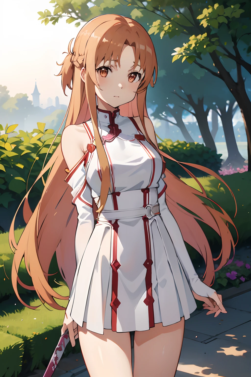 {asuna yuuki(sword art online)}, 1girl, ​masterpiece、top-quality、NSFW, {seminude、toppless、pink 、Naked Dance、Metamorphosis、A slender、