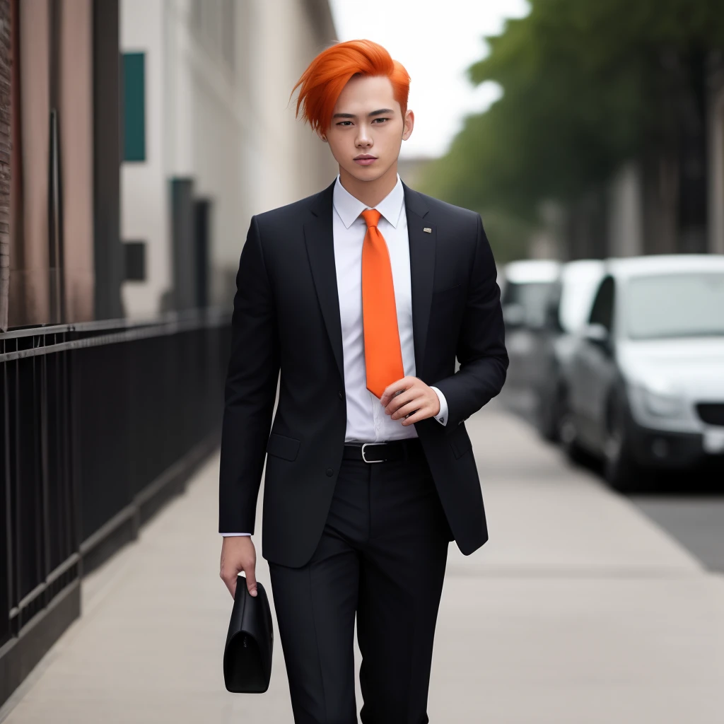 Full body anime guy faceless wearing a suit with red hair